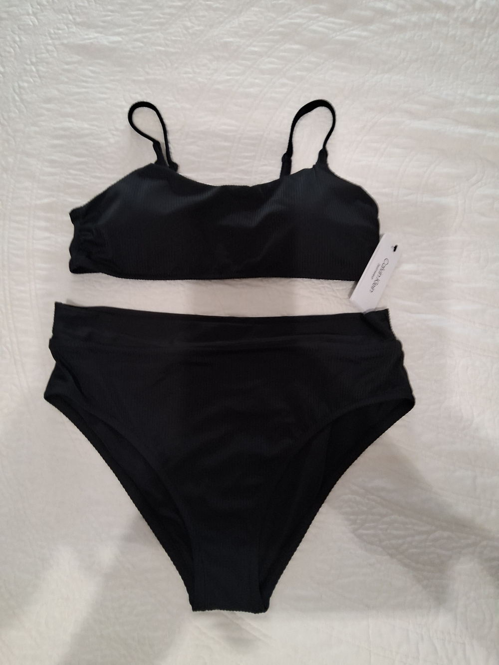 Calvin Klein Black Ribbed Two-Piece High-Waist Bikini